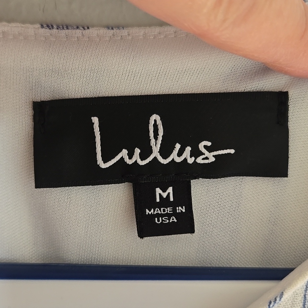 Lulus | Ardell Blue and White Striped Embroidered Shift Dress Size Medium - Picture 10 of 12